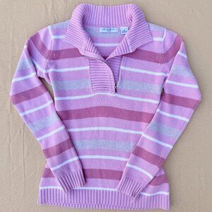 Vintage Striped Half-Zip Pink Striped Sweater Liz Clairborne